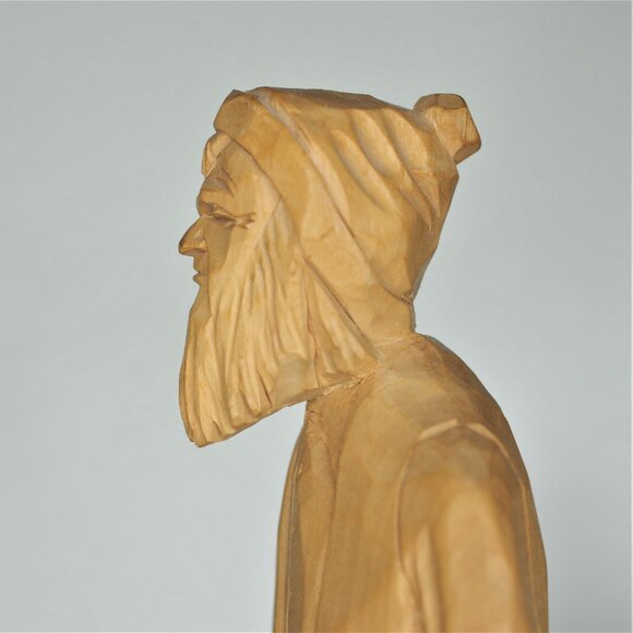 Vintage Hand Carved Wood Sculpture Quebec T. Picard 13" Bearded Man With Basket - Picture 8 of 8